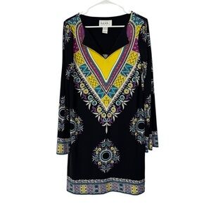 Vintage Nicole Miller Size Large Dress Y2K Silk Abstract 3/4 Sleeve Stretch